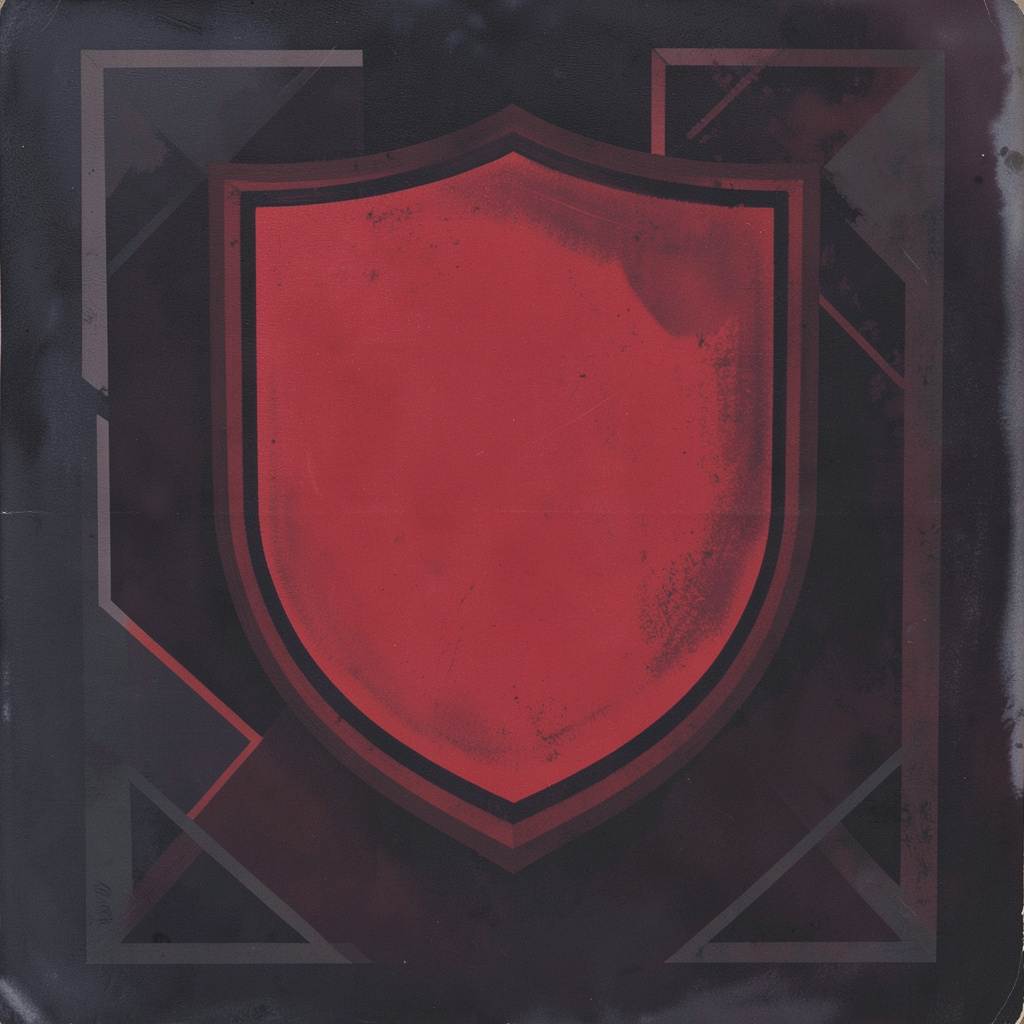 A matte gouache poster painting of a sewing pattern envelope in deep crimson and charcoal tones against a dark academic backdrop